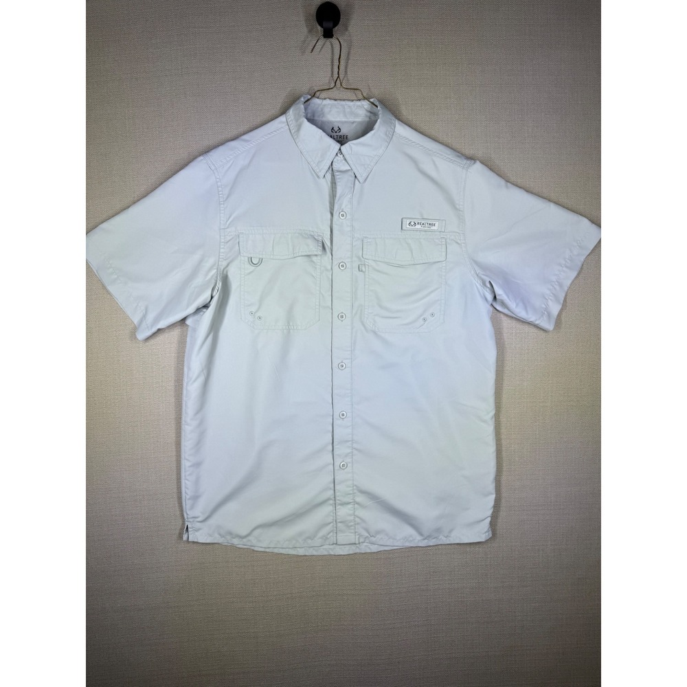 Realtree Fishing Mens Short Sleeve Button Down Shirt Gray Dusk Medium